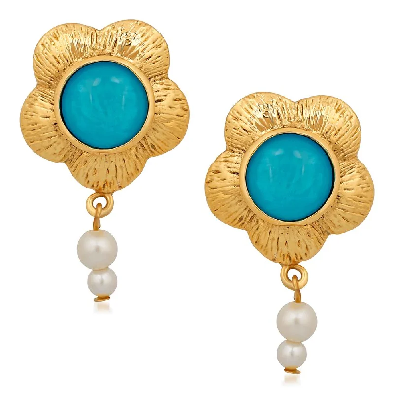 beaded earrings for women-Mahi Gold Plated Floral Designer Dangler earrings with Crystal stones for girls and women