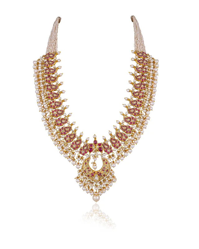 gold ring and gemstone necklaces for women-Rahat Polki Long Necklace