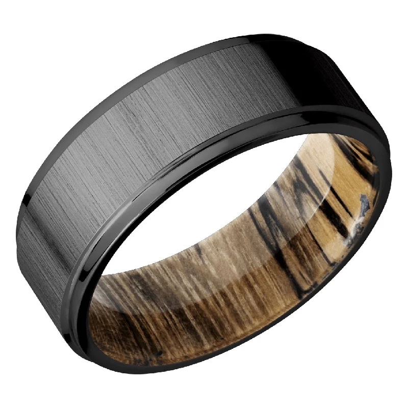 channel-set engagement rings for women-Lashbrook 7MM Zirconium Wedding Band with a Spalted Tamarind Sleeve