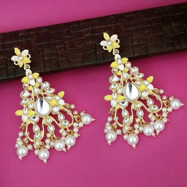 big hoop earrings for women-Kriaa Yellow Meenakari Kundan Gold Plated Dangler Earrings - 1316329L