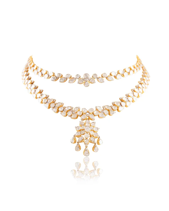 diamond ring necklaces for women-Shakti Polki And Diamond Necklace