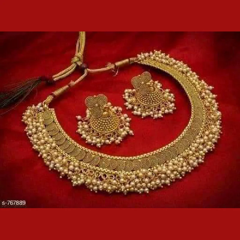 antique ring necklaces for women-India Art Gold Plated Beads Necklace Set