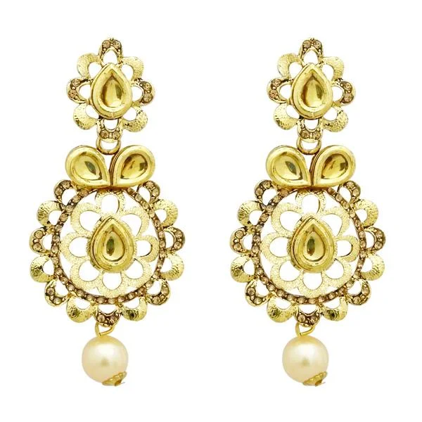 statement drop earrings for women-Jheel Stone Gold Plated Pearl Drop Dangler Earrings - 2900237A