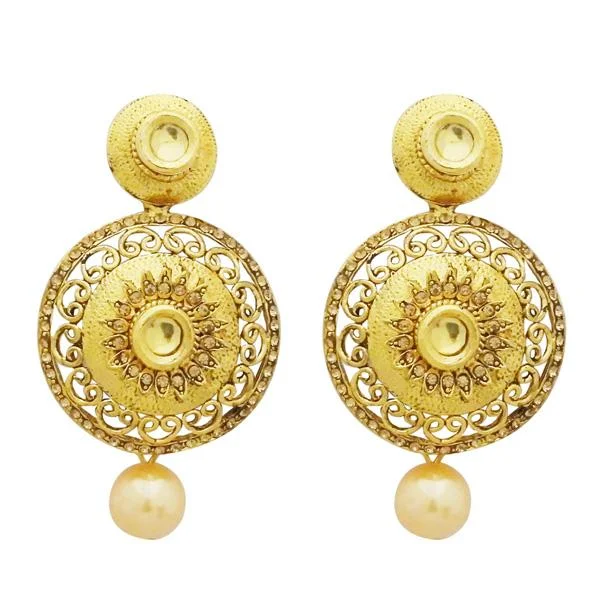 beaded earrings for women-Jheel Gold Plated Austrian Stone Pearl Drop Dangler Earrings - 2900254A