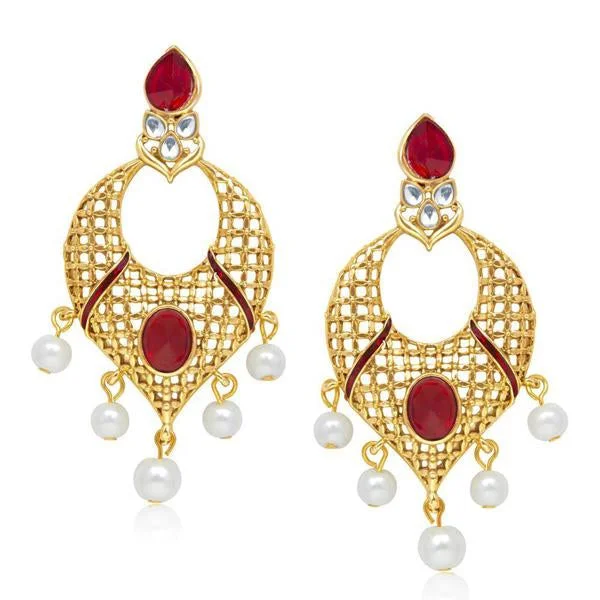 silver hoop earrings for women-The99jewel Kundan Meenakari Pearl Gold Plated Earrings - 1304531