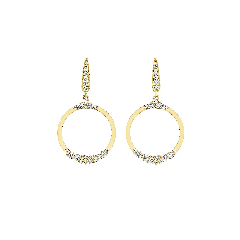 feather earrings for women-18K Yellow Gold Stardust Circle Diamond Earrings