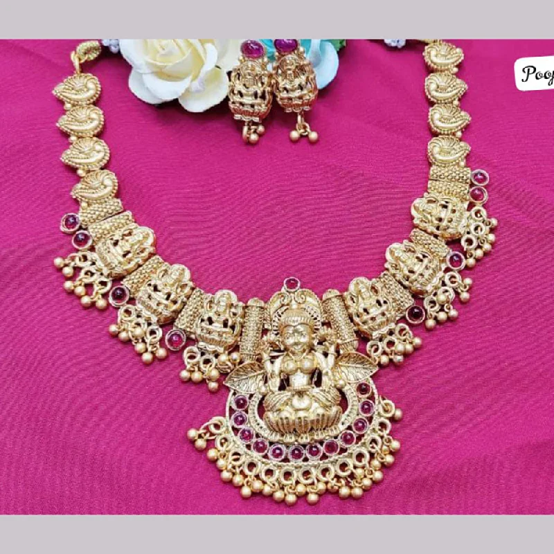 boho ring necklaces for women-Pooja Bagles Gold Plated Temple Necklace Set