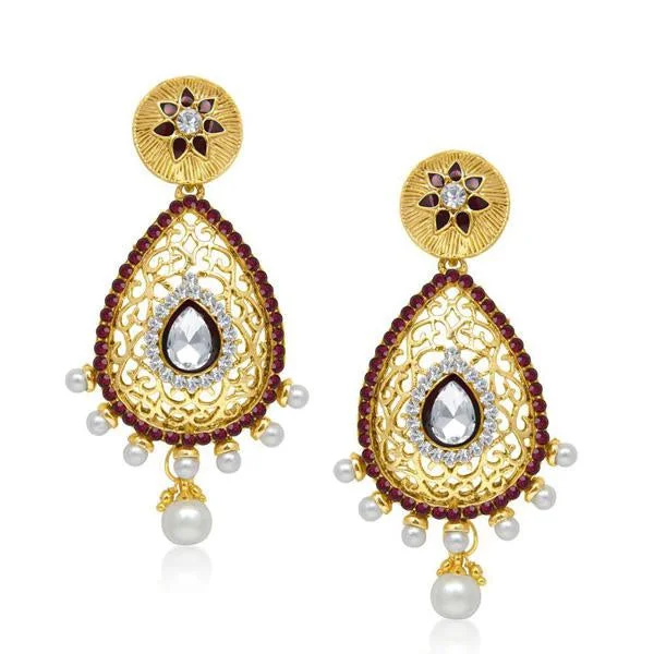 delicate drop earrings for women-The99Jewel Stone Pearl Gold Plated Dangler Earrings - 1304535