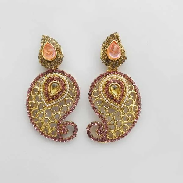 multi-colored earrings for women-Kriaa Pink Austrian Stone Gold Plated Dangler Earrings - 1312719D