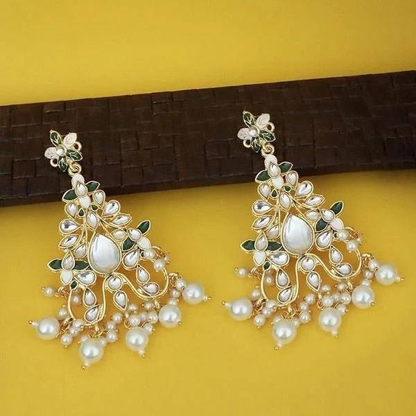 flower earrings for women-Kriaa Gold Plated Kundan Green Meenakari Dangler Earrings - 1316329D