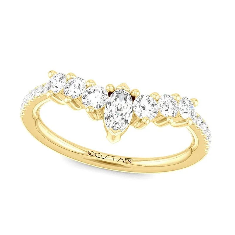 double halo engagement rings for women-YELLOW GOLD WEDDING BAND WITH MARQUISE AND ROUND DIAMONDS, .50 CT TW