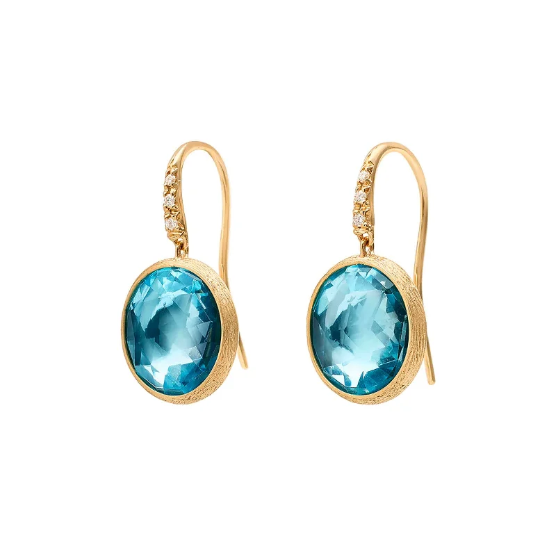 solid gold earrings for women-Jaipur Blue Topaz Drop Earrings with Diamonds