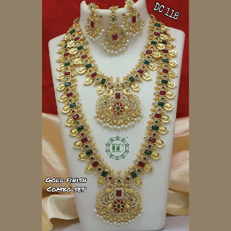 circular gemstone ring necklaces for women-Diksha Collection Gold Plated Long & Short Necklace Set