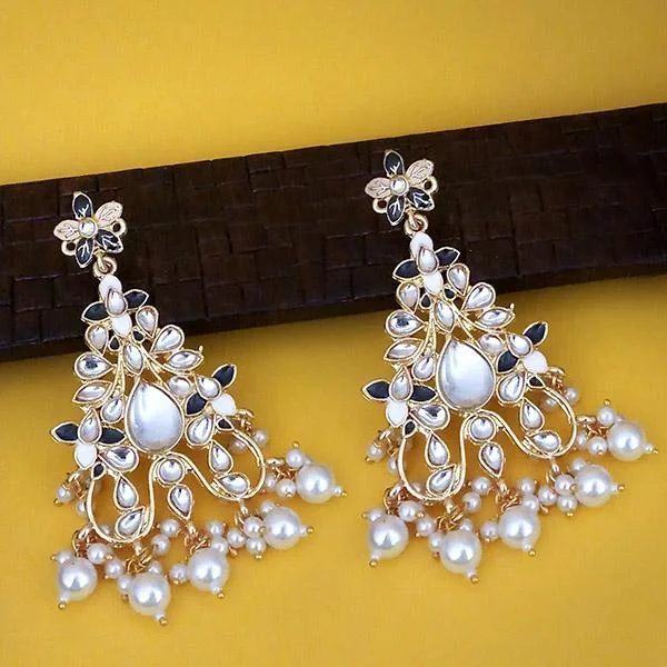 sapphire earrings for women-Kriaa White Kundan Gold Plated Dangler Earrings - 1316329A