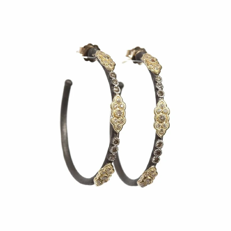 gold hoop earrings for women-Old World Hoop Earrings with Champagne Diamonds