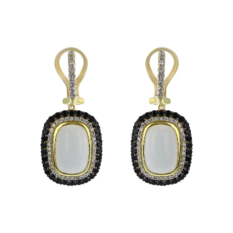 modern earrings for women-White Onyx, Diamond and Spinel Halo Earrings