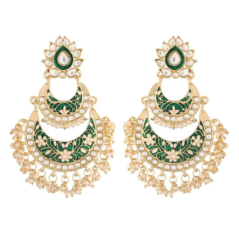 colorful earrings for women-Etnico Women's Gold Plated Intricately Designed Traditional Meenakari Earrings Glided with Kundans & Pearls (E3003G)