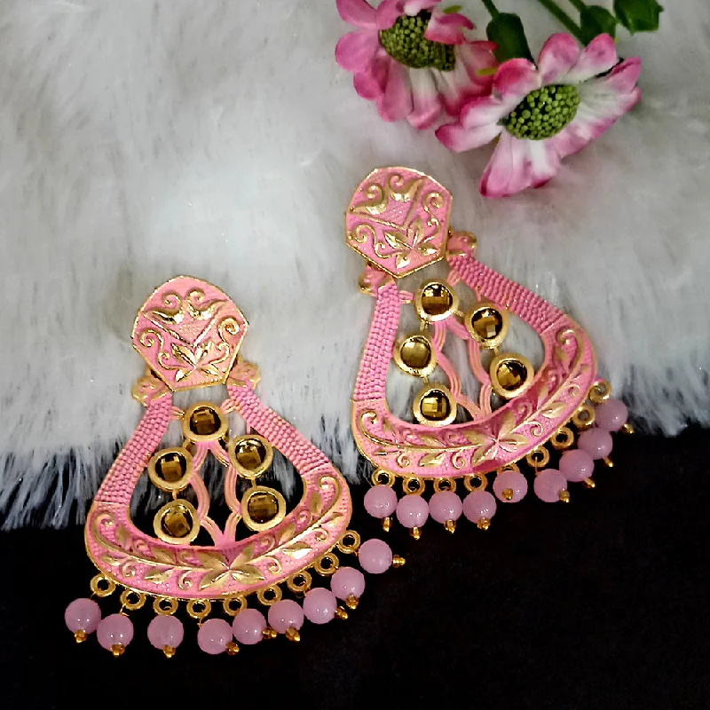 rose gold stud earrings for women-Woma Matte Light Pink Meenakari Dangler Beads Drop Earrings