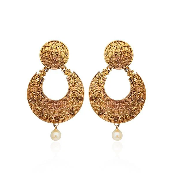 textured earrings for women-Kriaa Gold Plated Brown Austrian Stone Dangler Earrings - 1310571