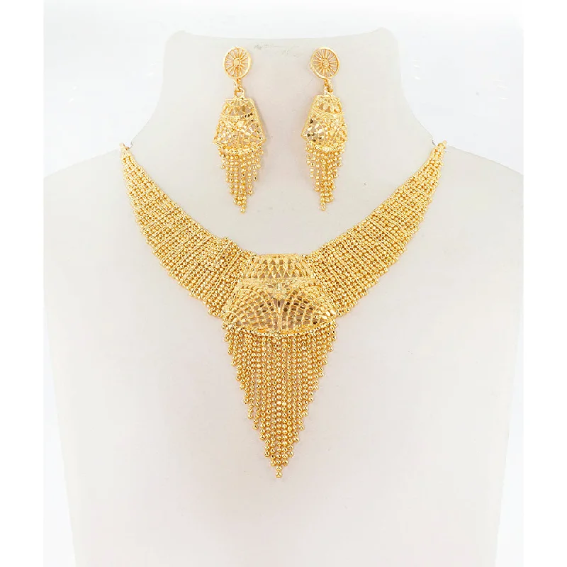 double ring necklaces for women-Mahavir Gold Plated Necklace Set