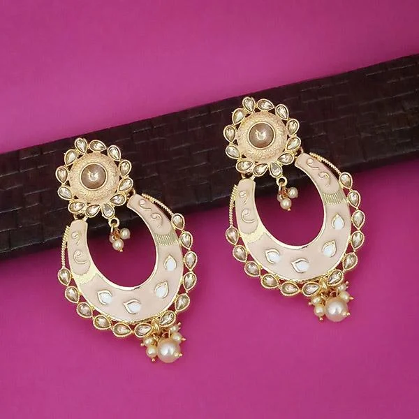 luxury diamond earrings for women-Kriaa Peach Meenakari Kundan Gold Plated Dangler Earrings - 1316327E