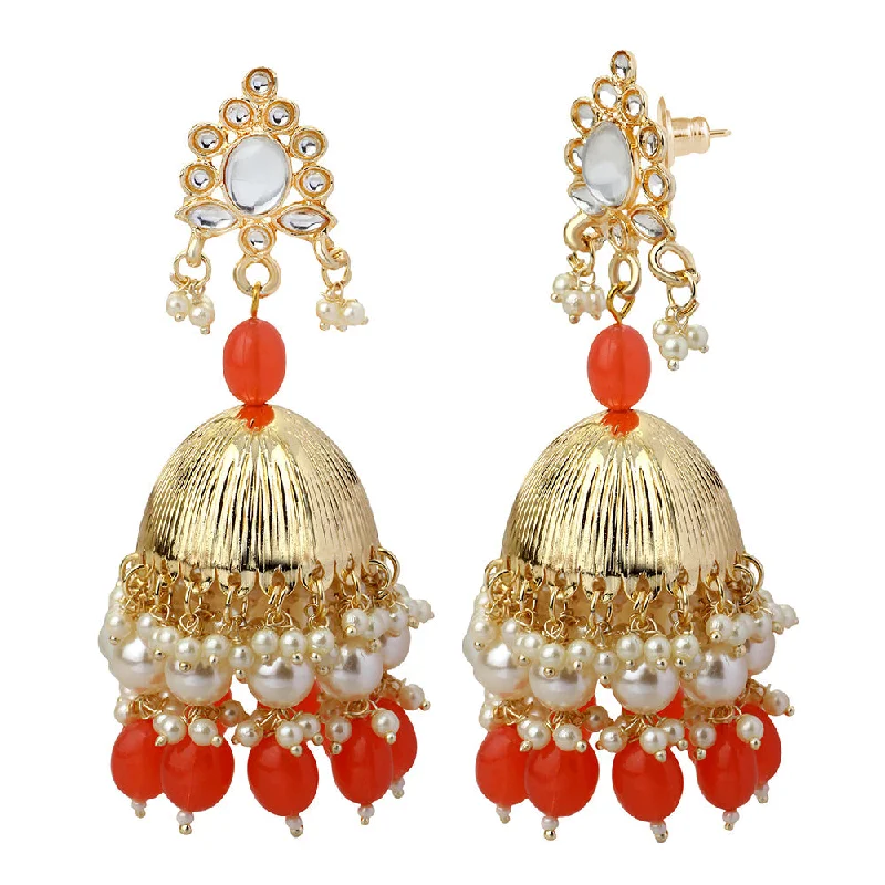 tassel earrings for women-Mahi Gold Plated Orange and White Artificial Pearls Traditiol Indian Jhumka Earring for Women (ER1109815GOrg)