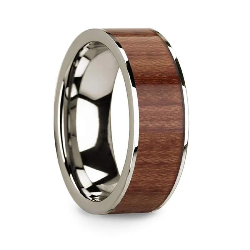 heirloom engagement rings for women-14k White Gold Men’s Wedding Band with Rosewood Inlay & Polished Finish - 8mm