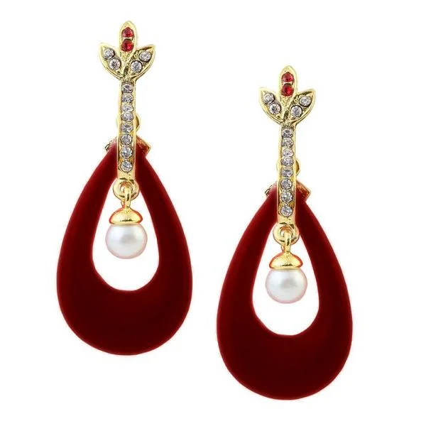 boho earrings for women-Kriaa Maroon Stone Gold Plated Dangler Earrings - 1305724