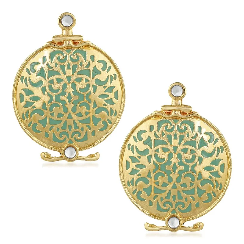 chunky earrings for women-Mahi Rose Gold Plated Ethnic Circular Dangler Earrings for Women (VECJ100213)