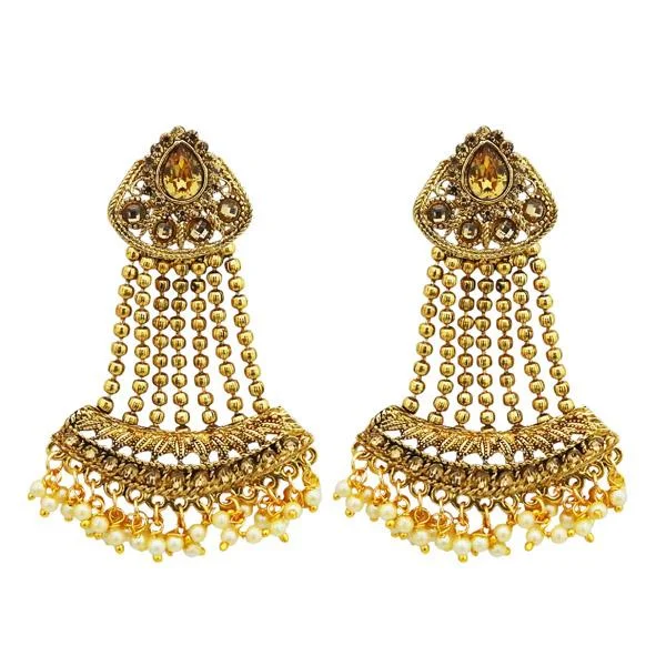 golden drop earrings for women-Kriaa Gold Plated Brown Austrian Stone Dangler Earrings - 1310538A