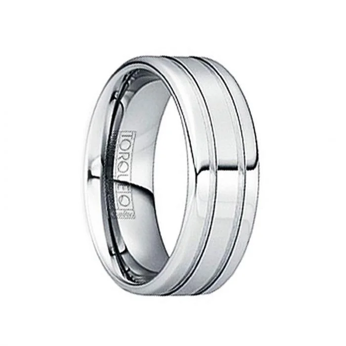 eternity band engagement rings for women-IANUARIUS Polished Tungsten Wedding Band with Brushed Dual Grooves - 6mm & 8mm