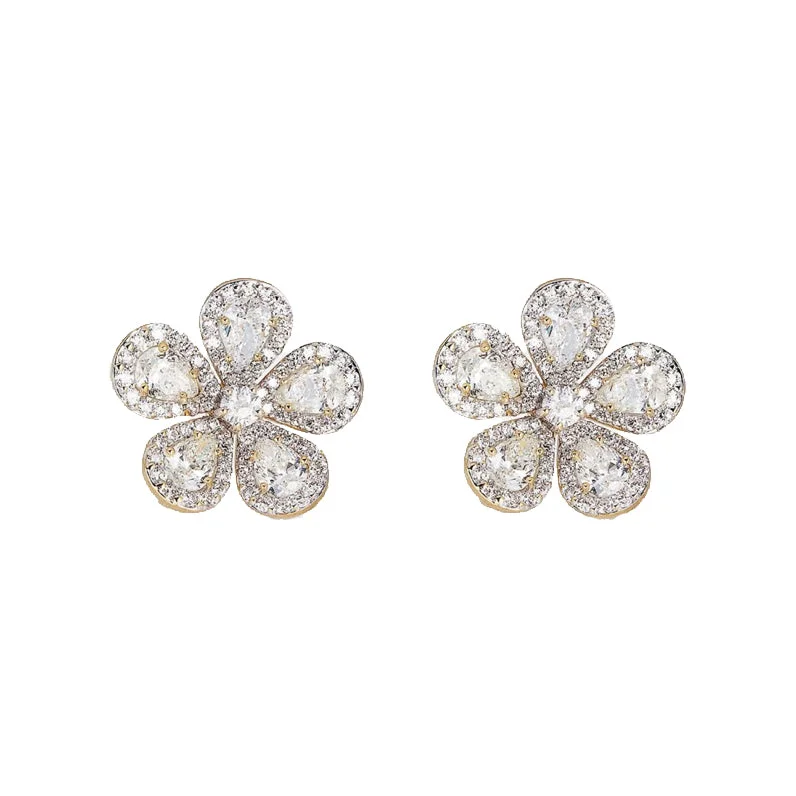 long earrings for women-18k Rose Gold Diamond Flower Earrings