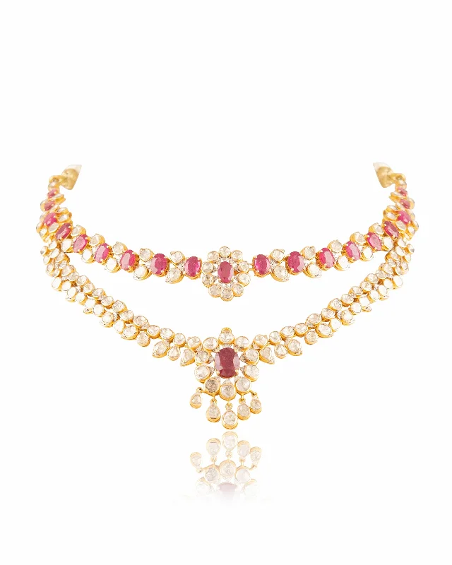 delicate gemstone ring necklaces for women-Vinita Polki And Diamond Necklace