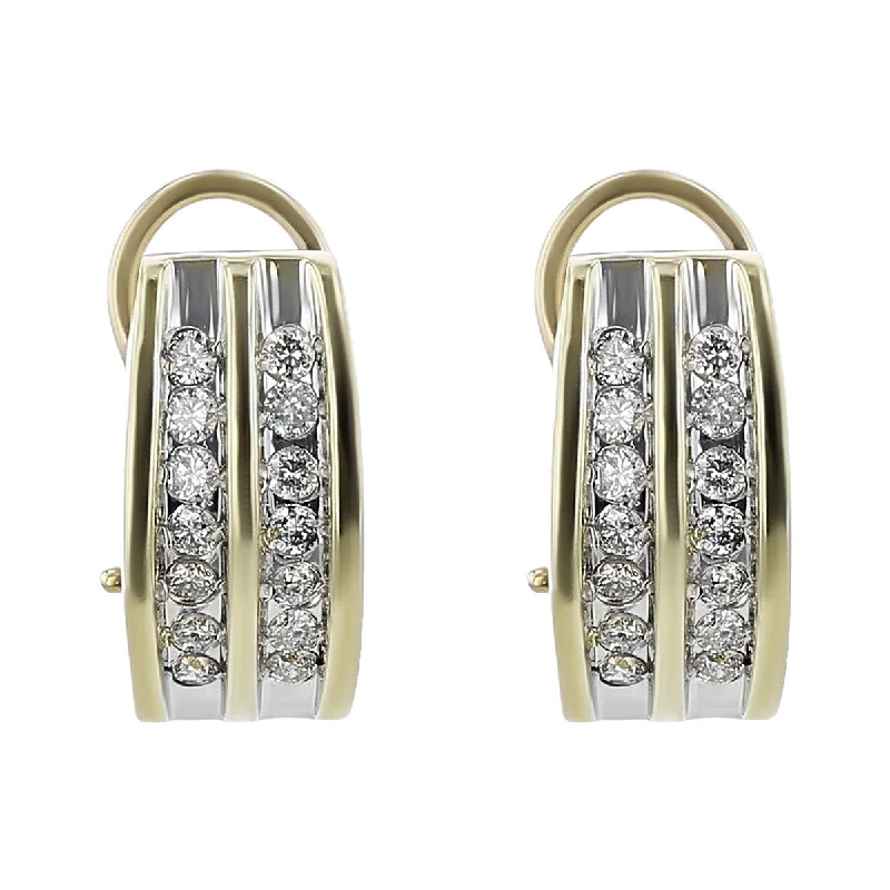 crystal drop earrings for women-Two-Tone 14K Bead-Set Diamond Hoop Earrings