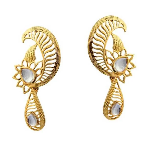 crystal drop earrings for women-Kriaa Kundan Gold Plated Dangler Earrings - 1305026