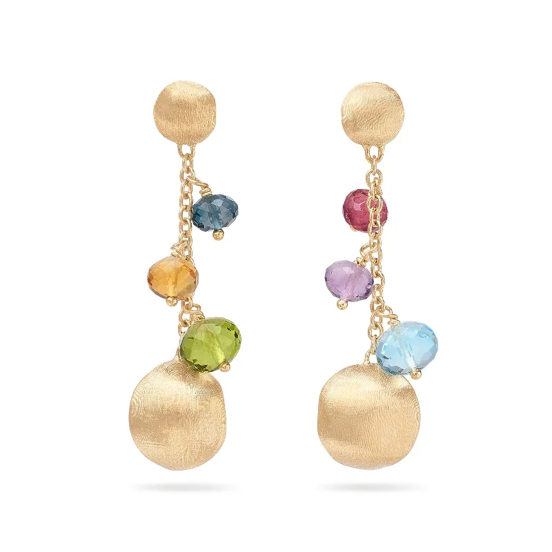 casual earrings for women-Marco Bicego 18K Yellow Gold Africa Multi Gemstone & Diamond Drop Earrings