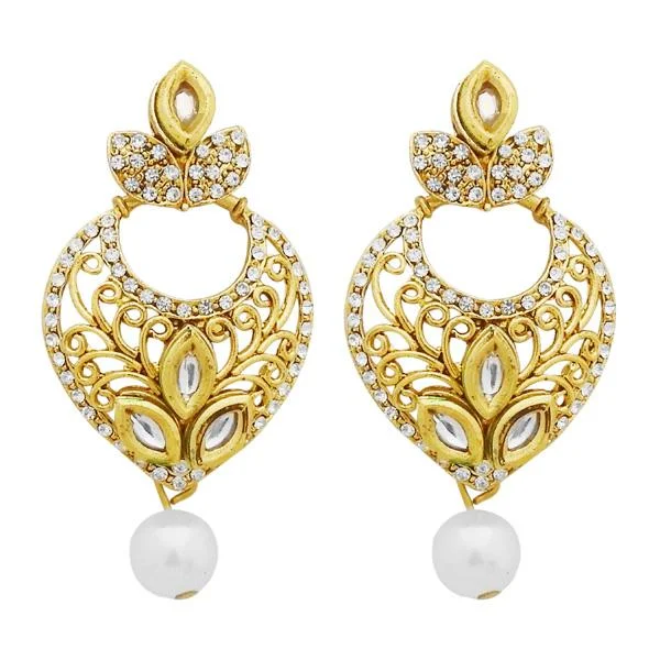 luxury diamond earrings for women-Jheel Stone Gold Plated Pearl Drop Dangler Earrings - 2900218B