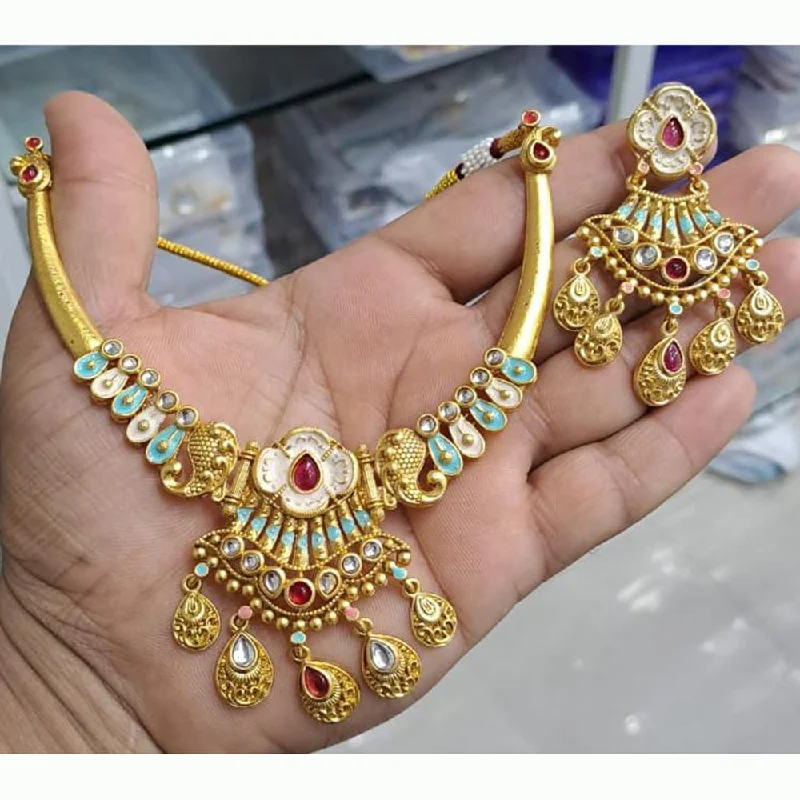 large pendant ring necklaces for women-Manisha Jewellery Gold Plated Pota Stone & Meenakari Necklace Set