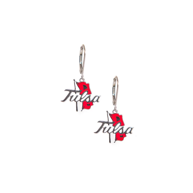 cuff earrings for women-TU Earrings with Red Enamel