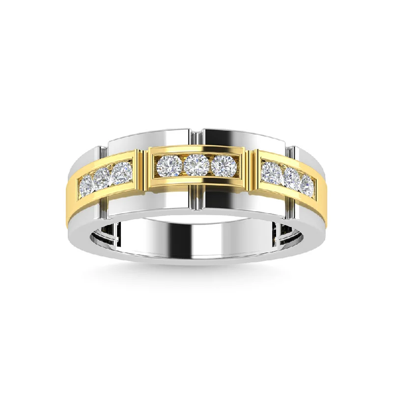 custom design engagement rings for women-Diamond 1/4 Ct.Tw.Mens Wedding Band in 14K Two Tone Gold