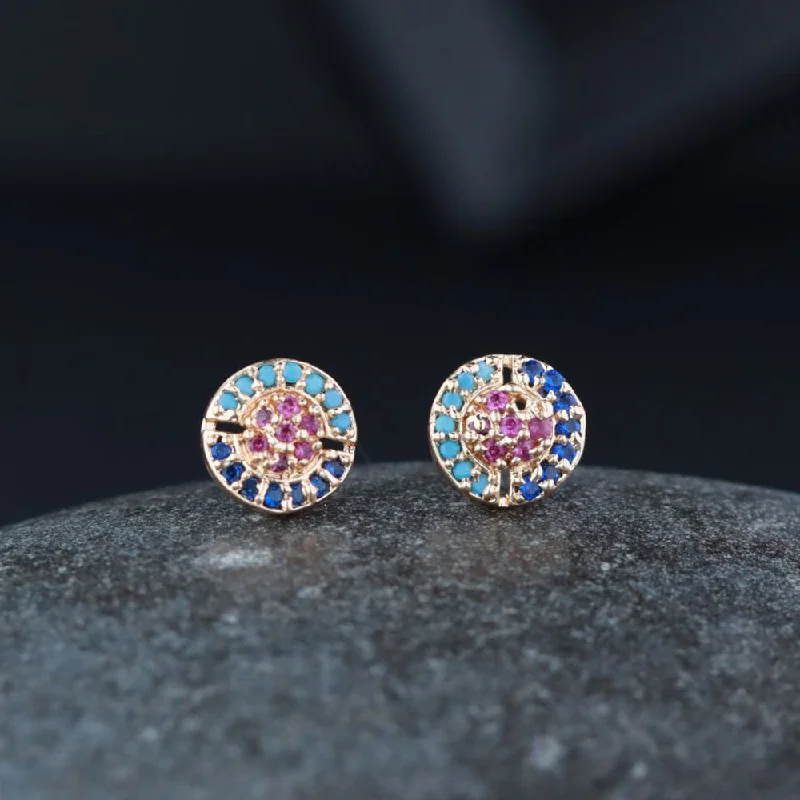 boho earrings for women-Etnico Valentine's Special Rose Gold Plated Glittering Crystal AD Stone Studs Earrings for Women & Girls (E3082)