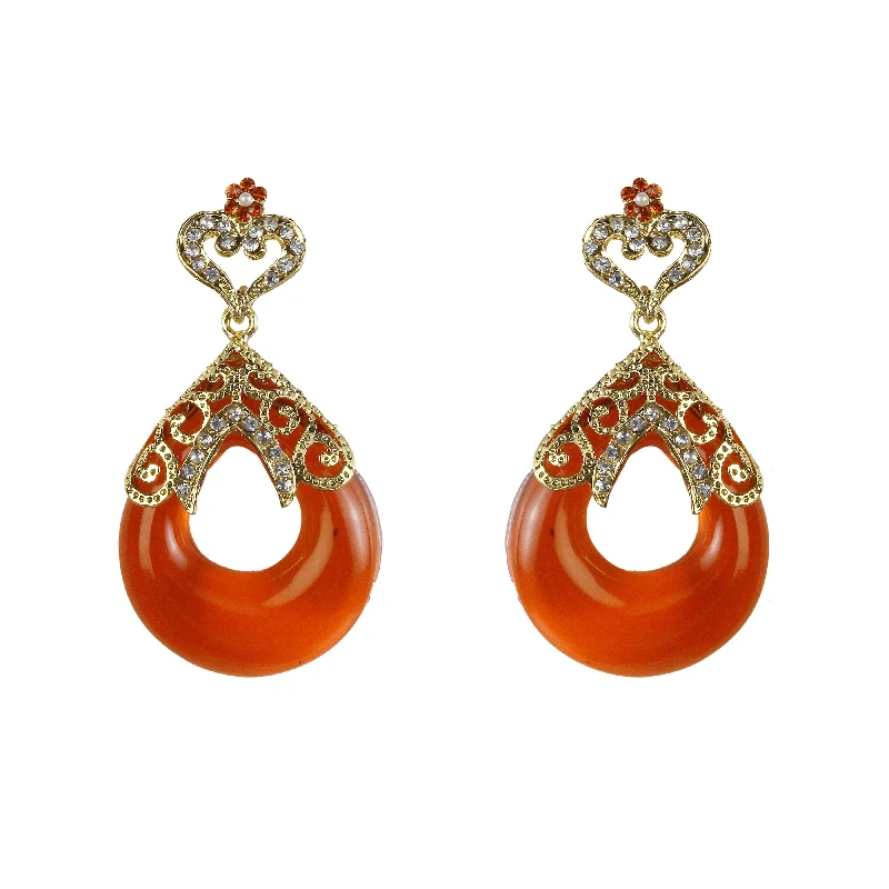 gold-plated earrings for women-Kriaa Orange Stone Gold Plated Dangler Earrings - 1305744