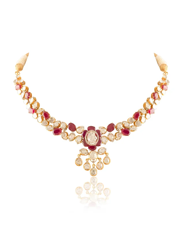 gold-plated ring necklaces for women-Namrata Polki And Diamond Necklace