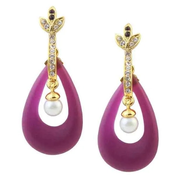 drop gemstone earrings for women-Kriaa Purple Resin Austrian Stone Gold Plated Dangler Earrings - 1305720