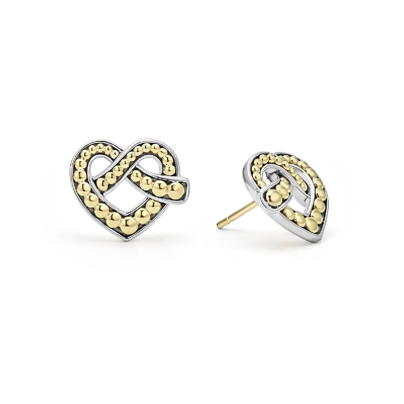 textured earrings for women-Two Tone Heart Stud Earrings