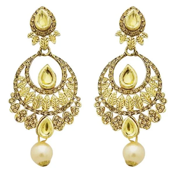 cuff earrings for women-Jheel Austrian Stone Kundan Pearl Drop Dangler Earrings - 2900216A