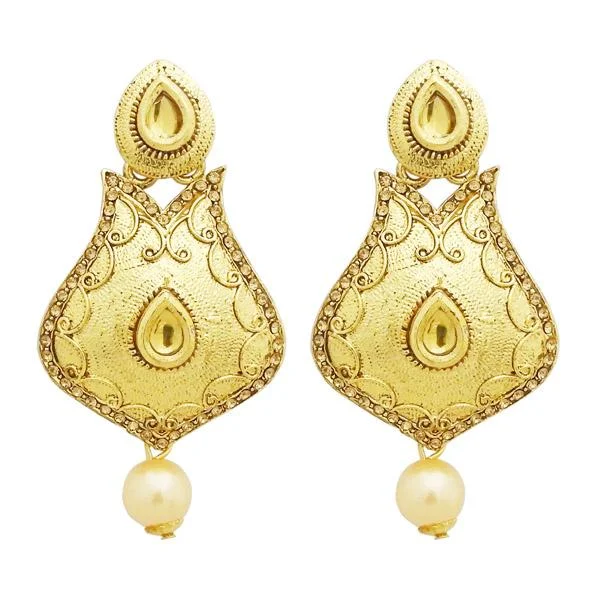 delicate drop earrings for women-Jheel Austrian Stone Gold Plated Pearl Drop Dangler Earrings - 2900246A