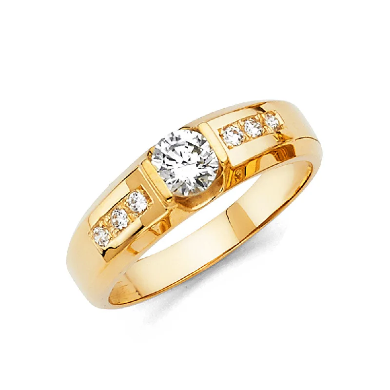 stackable engagement rings for women-14K MENS WEDDING BAND CZ