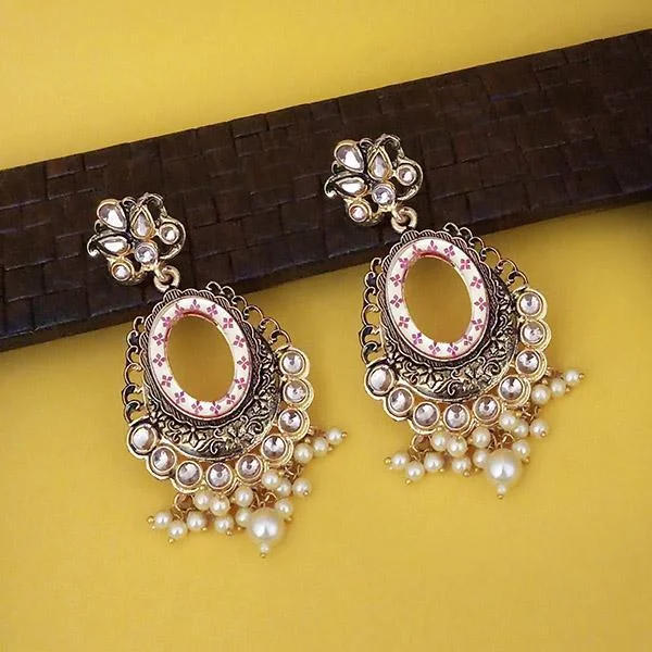 drop earrings for women-Kriaa Pink Meenakari Gold Plated Kundan Dangler Earrings  - 1316338C