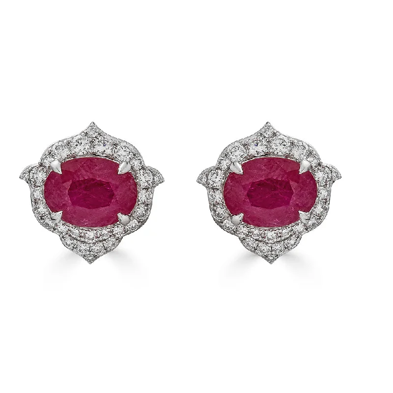 barbell earrings for women-Ruby Earrings with Diamonds